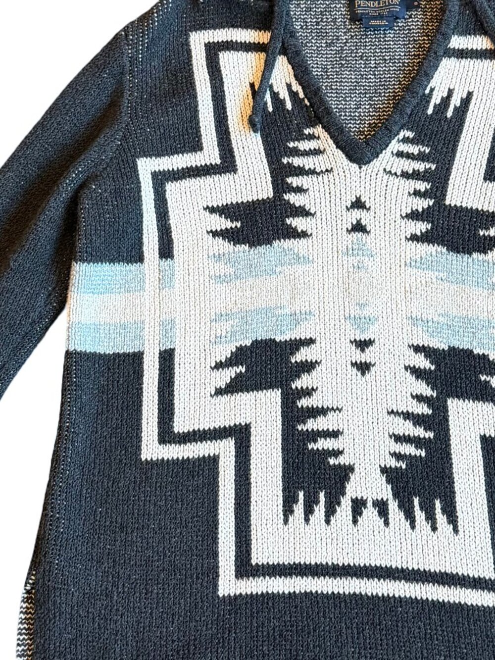 Pendleton Harding Aztec Hoodie Sweater Cotton Blend Knit Stretch Size Small - Picture 4 of 14